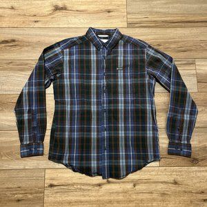 Men's Columbia Plaid Button Down Shirt MEDIUM Blue Brown Green Long Sleeve Up